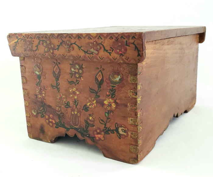 Antique Pennsylvania Folk Art Hand-Painted Wooden Box "Tulips and Floral" c. Late 1800's