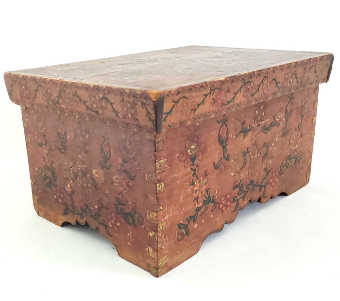Antique Pennsylvania Folk Art Hand-Painted Wooden Box "Tulips and Floral" c. Late 1800's