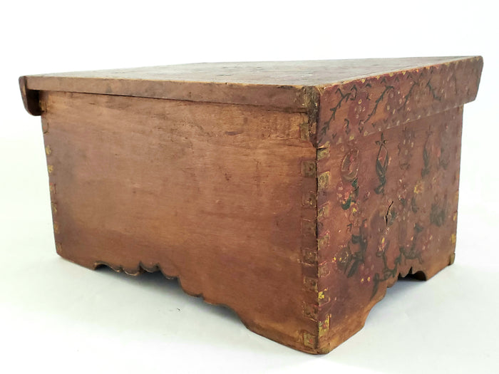 Antique Pennsylvania Folk Art Hand-Painted Wooden Box "Tulips and Floral" c. Late 1800's