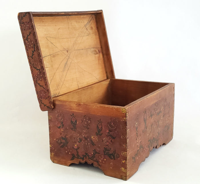 Antique Pennsylvania Folk Art Hand-Painted Wooden Box "Tulips and Floral" c. Late 1800's