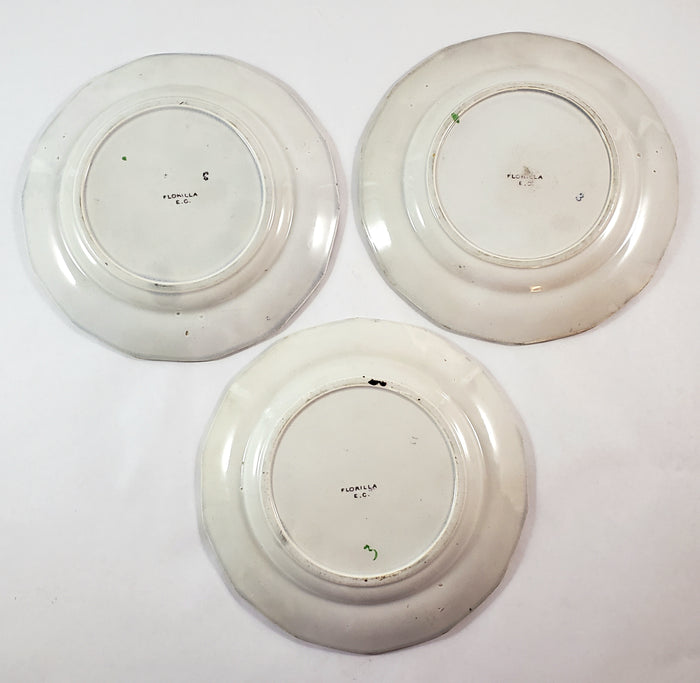 Antique Polychrome Transferware Plate Set of 5 FLORILLA by E. Challinor England