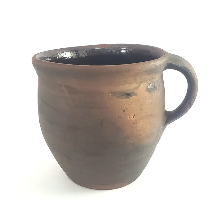 Antique Redware Pottery Crock with Single Applied Handle Glazed Interior