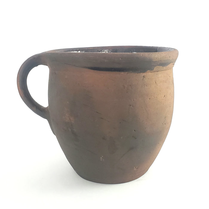 Antique Redware Pottery Crock Single Applied Handle Glazed Interior ~ Pennsylvania