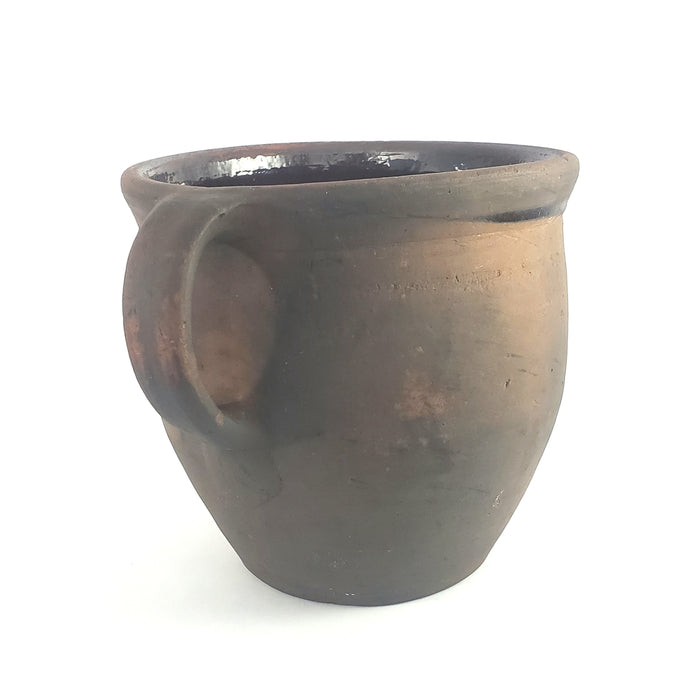 Antique Redware Pottery Crock Single Applied Handle Glazed Interior ~ Pennsylvania