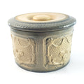 Antique Salt Glazed Stoneware Crock with Original Lid Draped Window Pattern