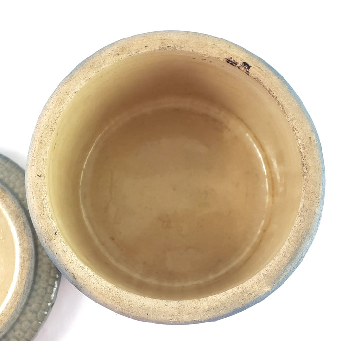 Antique Salt Glazed Stoneware Crock with Original Lid Draped Window Pattern