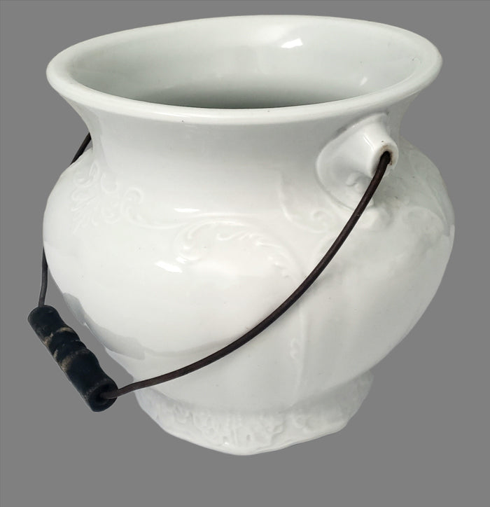 Antique Victorian White Ironstone Slop Jar Bucket Master Chamber Pot with Bail Handle