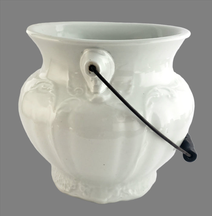 Antique Victorian White Ironstone Slop Jar Bucket Master Chamber Pot with Bail Handle