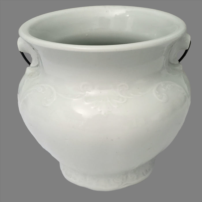 Antique Victorian White Ironstone Slop Jar Bucket Master Chamber Pot with Bail Handle