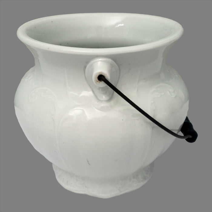 Antique Victorian White Ironstone Slop Jar Bucket Master Chamber Pot with Bail Handle