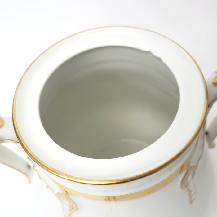 Antique White & Gold Teapot & Sugar Bowl Set Cable Shape Twisted Rope & Rings Hope & Carter Staffordshire England