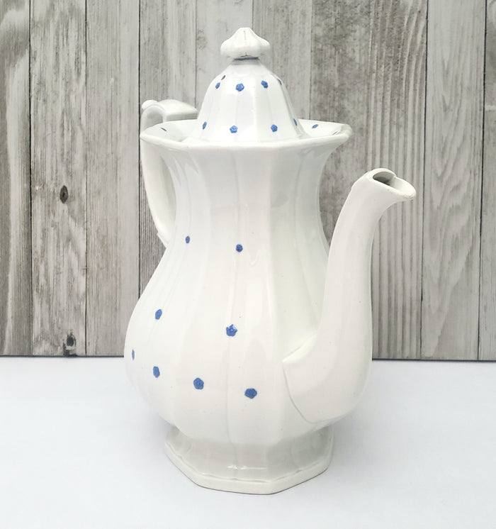 Antique White Granite Ironstone Teapot Blue Flower Heads 11" William Ridgway & Co. England