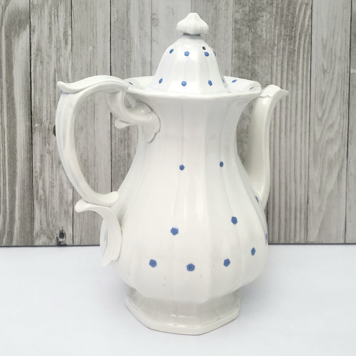 Antique White Granite Ironstone Teapot Blue Flower Heads 11" William Ridgway & Co. England