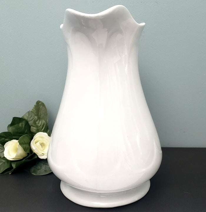 Antique White Ironstone Pitcher Large 12" Scalloped Rim James Edwards Burslem England
