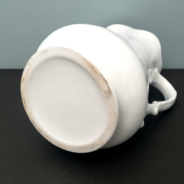 Antique White Ironstone Pitcher Large 12" Scalloped Rim James Edwards Burslem England