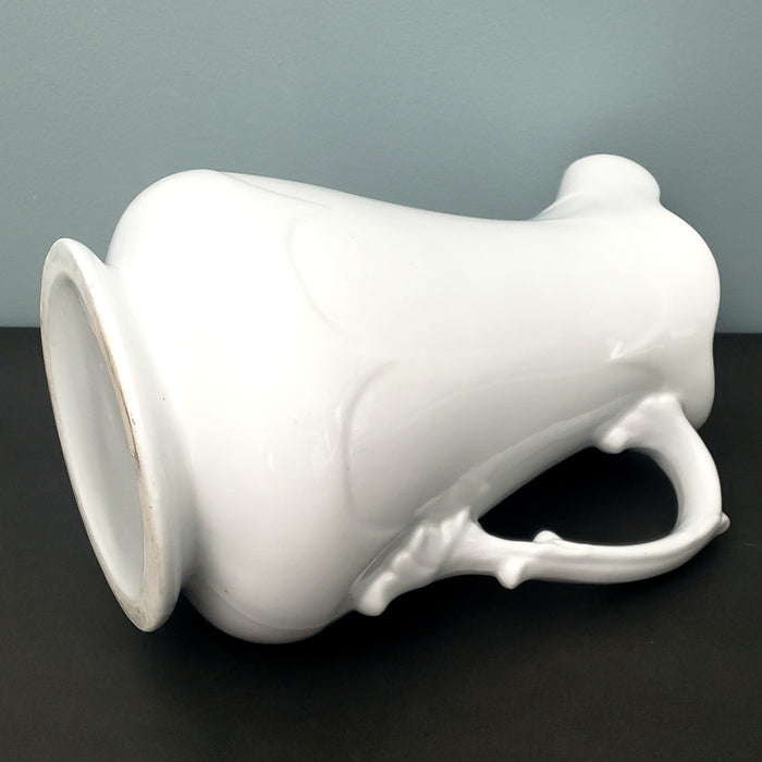 Antique White Ironstone Pitcher Large 12" Scalloped Rim James Edwards Burslem England