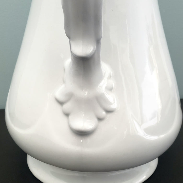 Antique White Ironstone Pitcher Large 12" Scalloped Rim James Edwards Burslem England