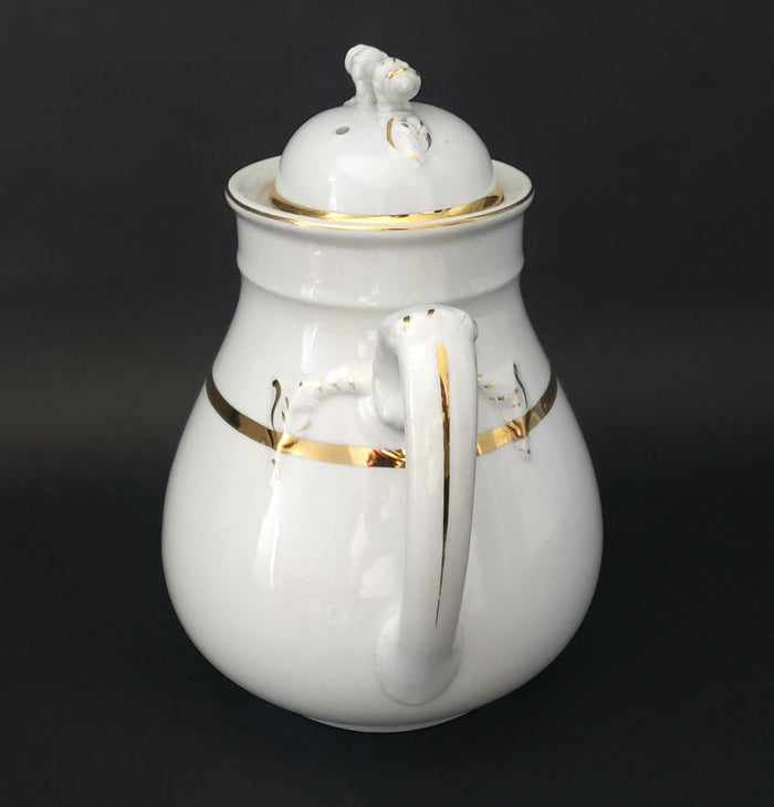 Antique White Ironstone Tea Pot Gold Lustre Trim by Willets Trenton, New Jersey