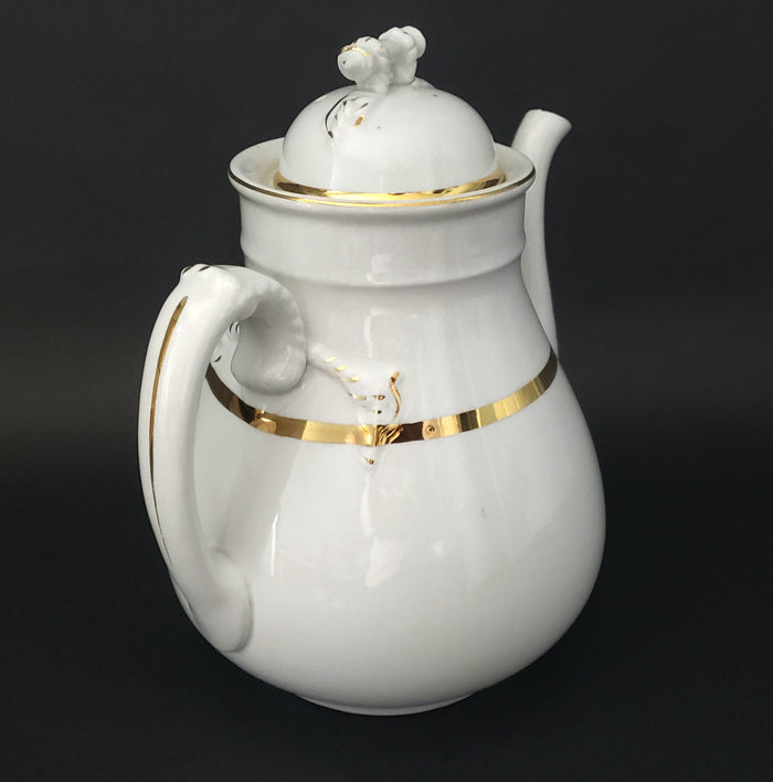 Antique White Ironstone Tea Pot Gold Lustre Trim by Willets Trenton, New Jersey
