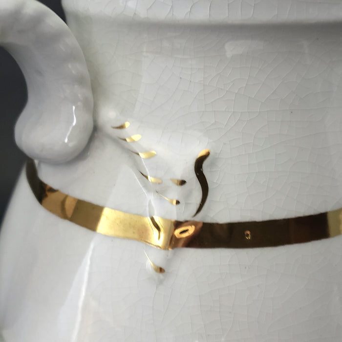 Antique White Ironstone Tea Pot Gold Lustre Trim by Willets Trenton, New Jersey