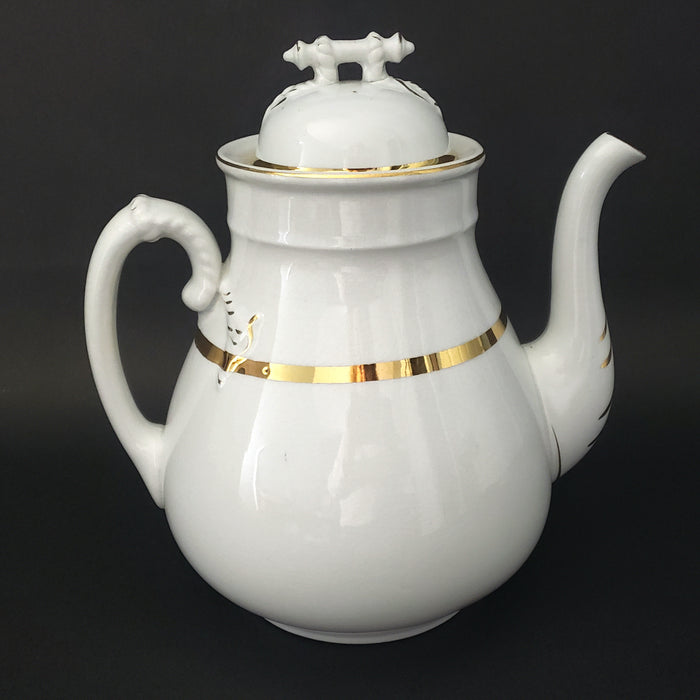 Antique White Ironstone Tea Pot Gold Lustre Trim by Willets Trenton, New Jersey