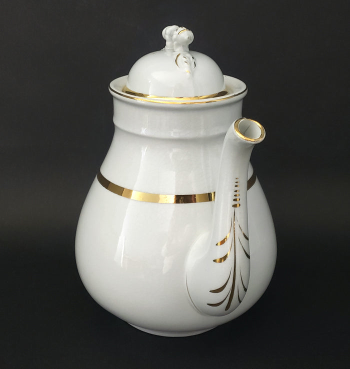 Antique White Ironstone Tea Pot Gold Lustre Trim by Willets Trenton, New Jersey