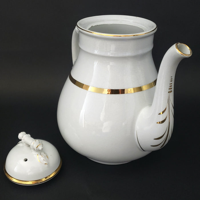 Antique White Ironstone Tea Pot Gold Lustre Trim by Willets Trenton, New Jersey