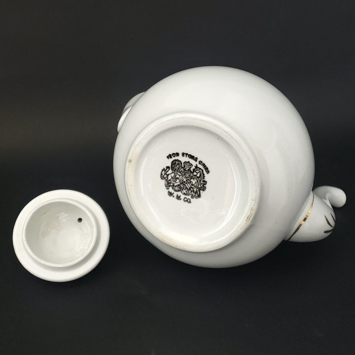 Antique White Ironstone Tea Pot Gold Lustre Trim by Willets Trenton, New Jersey