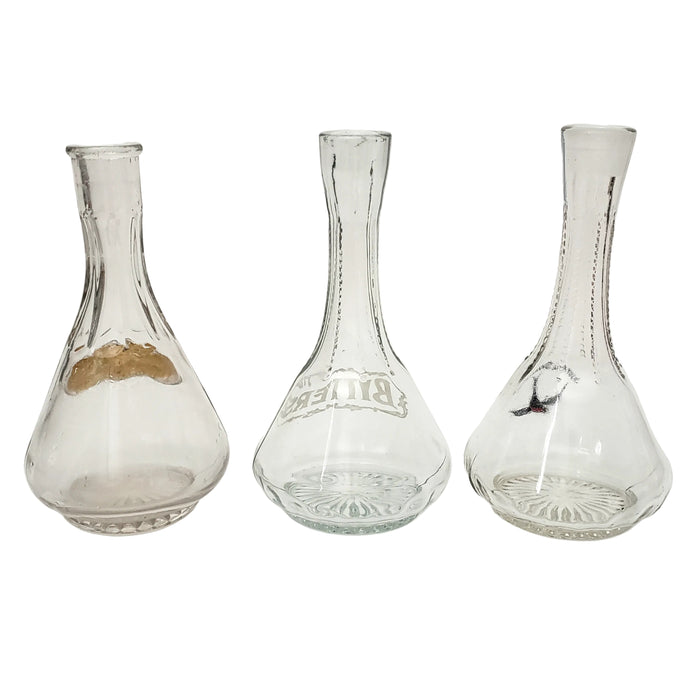 Art Deco Clear Glass BITTERS Decanters Collection of 3 Missing Stoppers Barware Decor