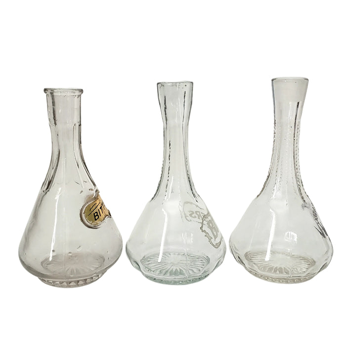 Art Deco Clear Glass BITTERS Decanters Collection of 3 Missing Stoppers Barware Decor