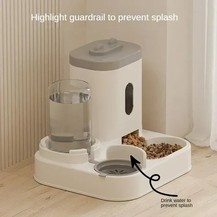 Automatic Feeder Cat Dog Bowl With Water Fountain Gray Dish