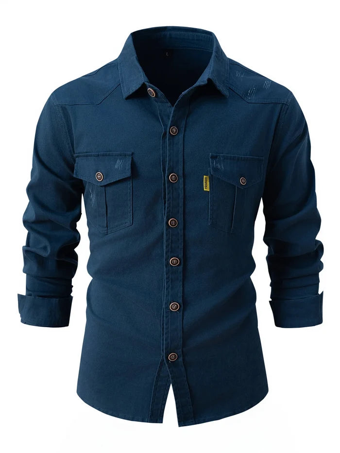Autumn and Winter Men's Long Sleeve Shirt - Casual Stretch Cotton Linen Fashion Business Wear