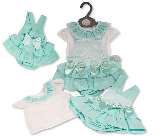 Baby Girls Dress Set with Bows and Lace - Mint - (12-24m) (PK6) BIS-2120-6133a