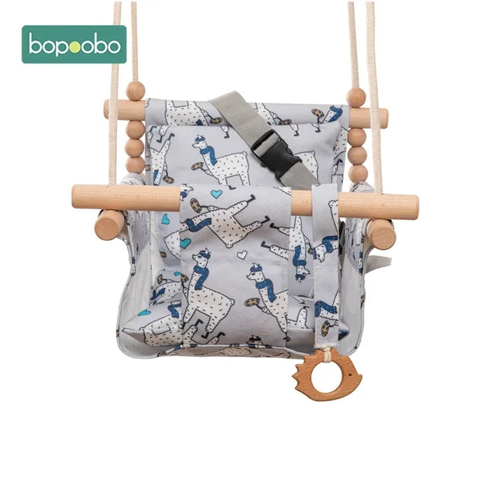 Baby Swing Canvas Seat Infant Hanging Swing 0-12 Months Wooden Rope Nursery Fall 2025 Safe Seat Belt
