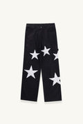 Variant image for Baggy Wide Leg Jeans with Unique Star Patchwork Design and Comfortable Mid-Waist Fit in Dark Indigo-1
