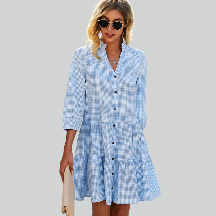 Beachsissi Women's Light Blue Plaid Sundress Mini Dress for Summer Casual Wear