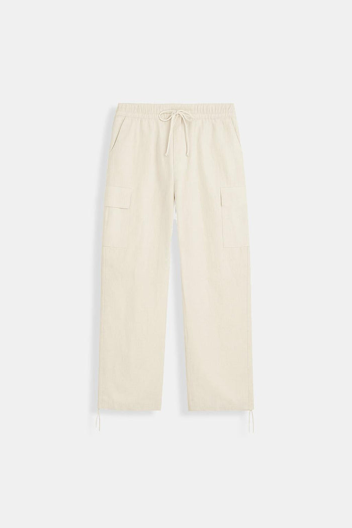 Beige Parachute Pants for Men with Adjustable Waist and Multiple Pockets, Lightweight Relaxed Fit-2