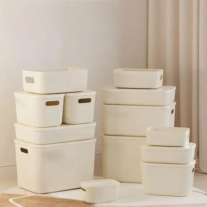 Beige PP Ins Style Storage Box with Lid - Home Organizers for Dustproof Clothing & Toys