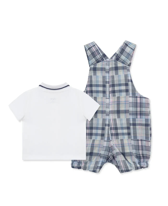 Blue Madras Check Shortall & White Polo Shirt
