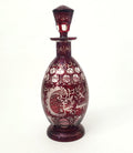 Bohemian Ruby Red Cut to Clear & Etched Glass Decanter with Matching Stopper