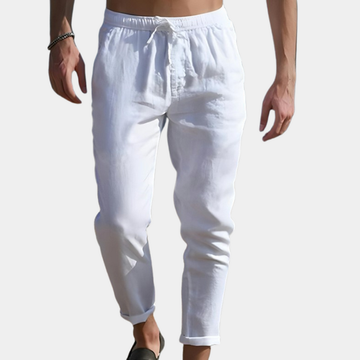 Breathable men's linen trousers – relaxed fit, lightweight fabric, for casual outings 0