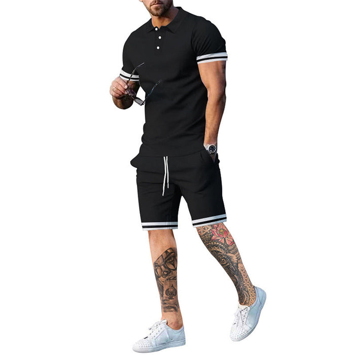 Atmungsaktives Herren Sommer-Set – klassisches Polo-Shirt und Shorts, Polyester, für Freizeitaktivitäten 0