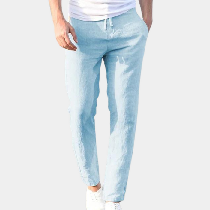 Breathable men's summer trousers – relaxed fit, linen, for casual outings 0