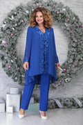 Breathable plus size suit for women – short sleeve blouse, lace jacket, versatile for special occasions 0
