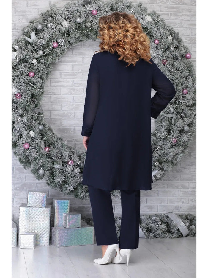 Breathable plus size suit for women – short sleeve blouse, lace jacket, versatile for special occasions 4
