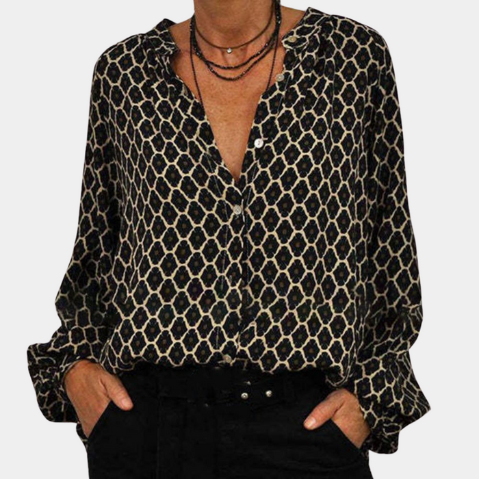 Breathable women's blouse – casual long sleeve V-neck, cotton blend, for summer outings 0