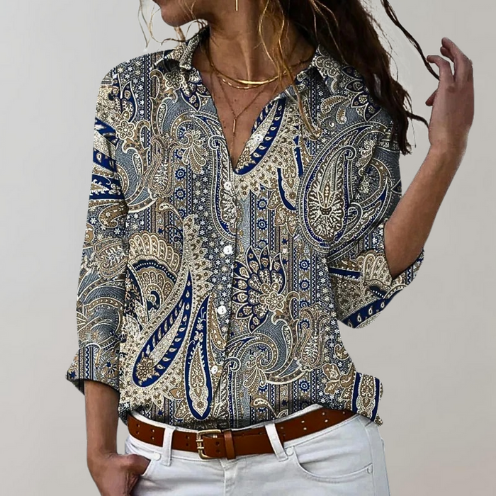 Breathable women’s blouse – long sleeve, versatile prints, for office or casual wear 0
