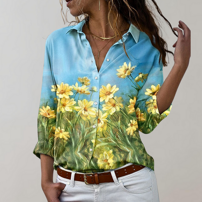 Breathable women’s blouse – long sleeve, versatile prints, for office or casual wear 1