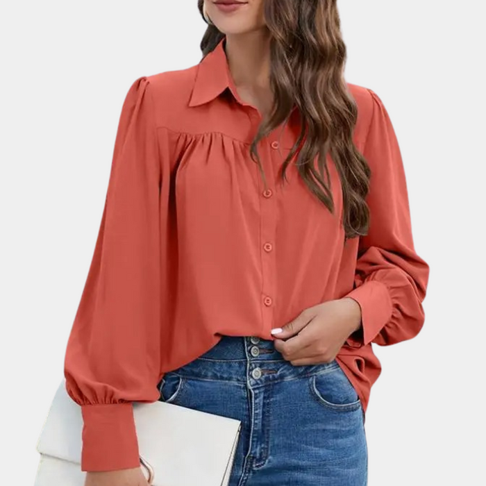 Breathable women's blouse – pleated long sleeve, lightweight chiffon, for summer outings 2