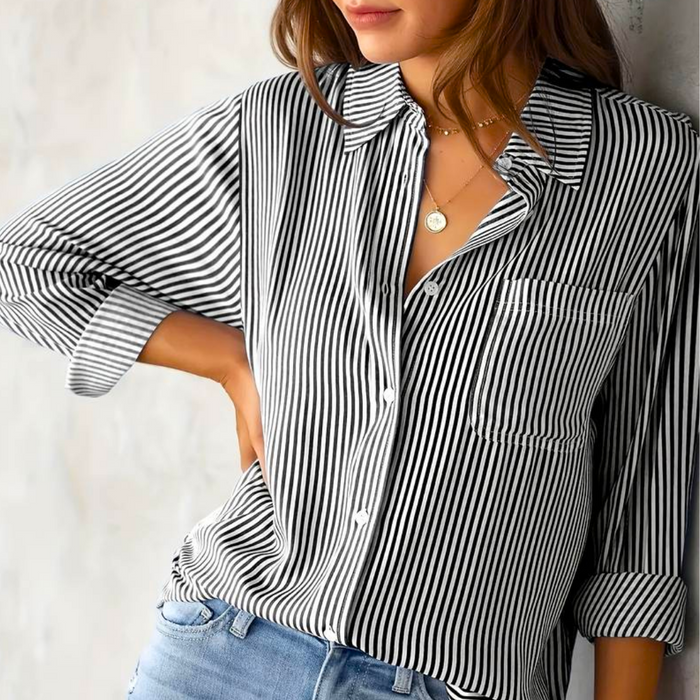 Bequeme Damenbluse – lässiges gestreiftes Design, hochwertige Baumwolle, für Alltag und Freizeit 1